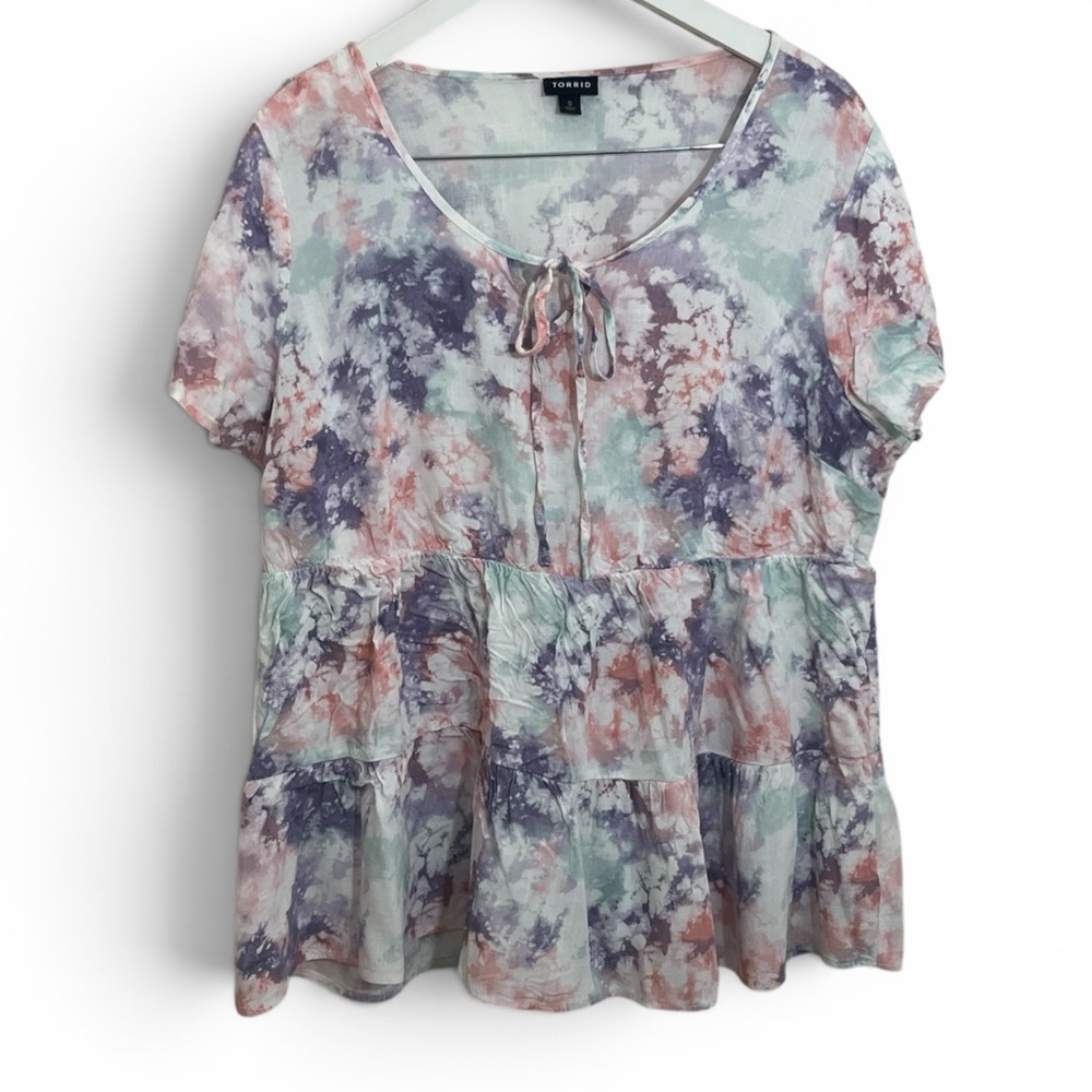 torrid Pastel Tie-Dye Peplum Top - Mint, Lavender & Coral